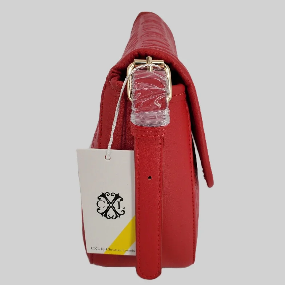 CXL by Christian Lacroix Clara Embossed Logo Red Shoulder Bag‎ Purse Adjustable